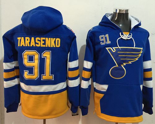 Blues #91 Vladimir Tarasenko Light Blue Name & Number Pullover NHL Hoodie - Click Image to Close